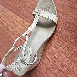 Style & Co. Mulan Faux Cork Wedge Espadrille 9 LIKE NEW Elastic Ankle Strap